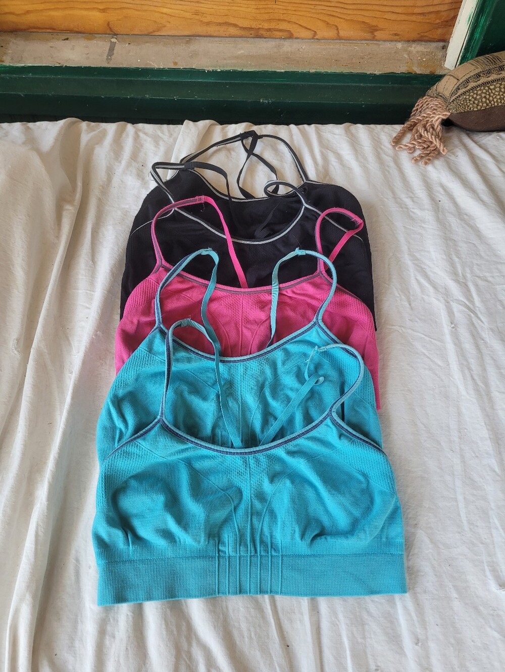 Coobie Pink, Aqua and Black Seamless Sport Bra Set Size M